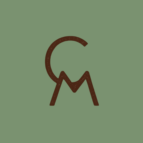 Brown logo on a green background