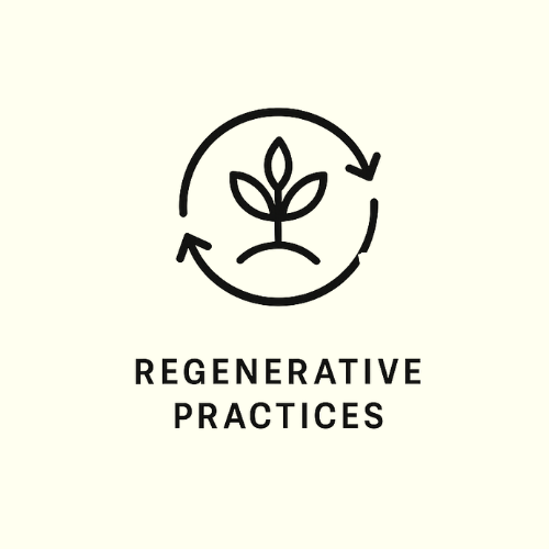 Logo with a leaf and circular arrows labeled 'Regenerative Practices' on a white background